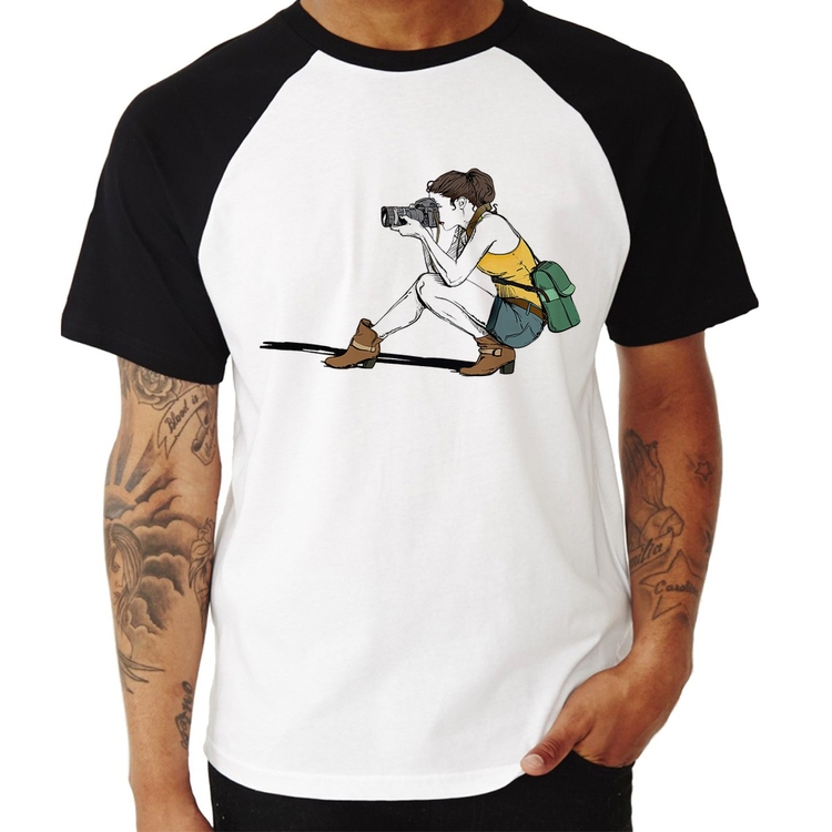 Camiseta Raglan Fotógrafa Desenho