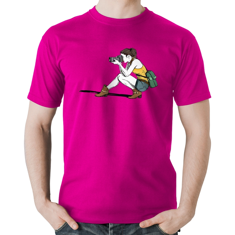 Camiseta Algodão Fotógrafa Desenho - Rosa