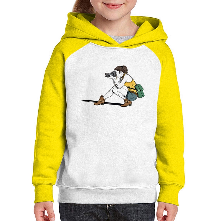 Moletom Infantil Fotógrafa Desenho - Branco/Amarelo