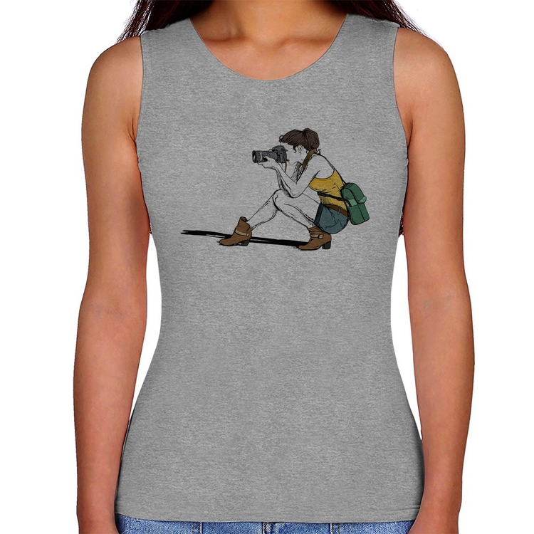 Regata Feminina Fotógrafa Desenho - Cinza