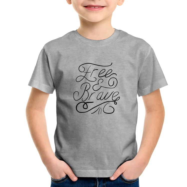 Camiseta Infantil Free and Brave - Cinza