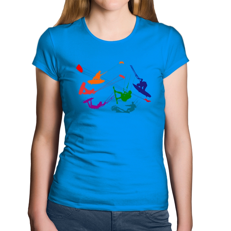 Baby Look Algodão Kite Surf Freestyle - Azul