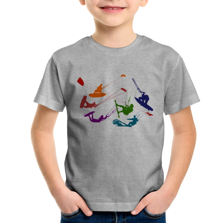 Camiseta Infantil Kite Surf Freestyle - Cinza