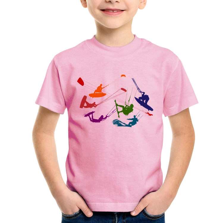 Camiseta Infantil Kite Surf Freestyle - Rosa Bebê