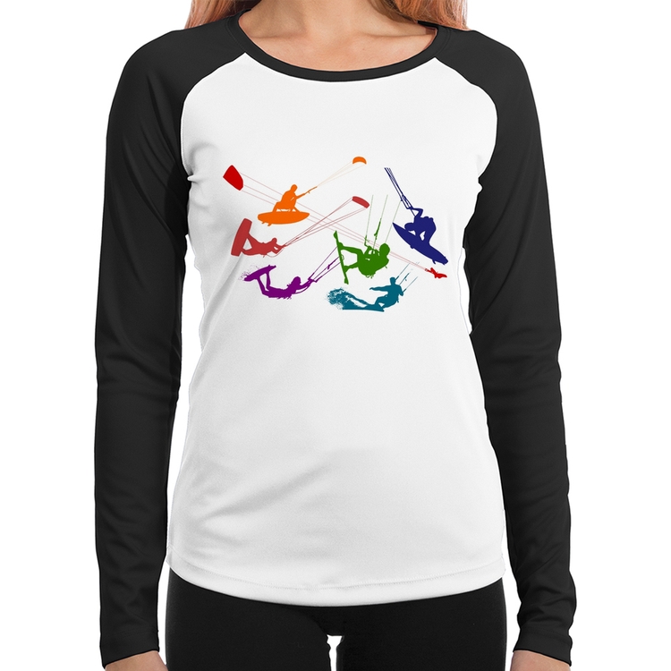 Baby Look Raglan Kite Surf Freestyle Manga Longa