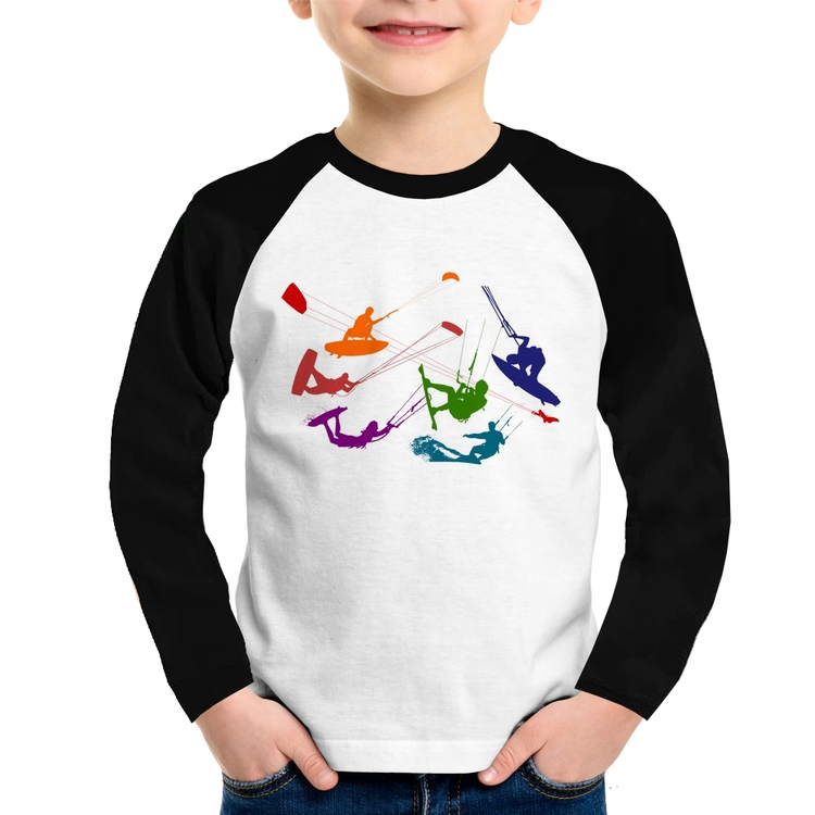 Camiseta Raglan Infantil Kite Surf Freestyle Manga Longa