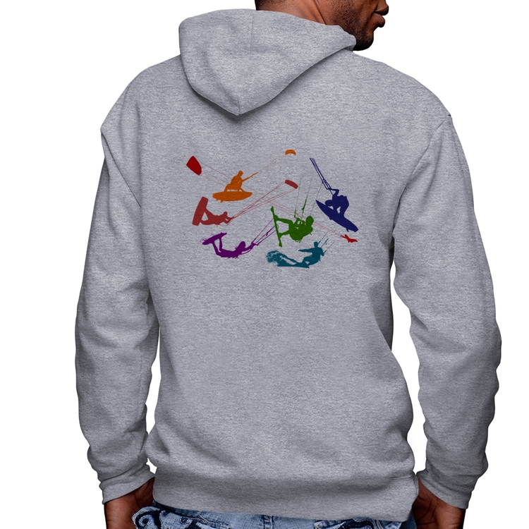 Blusa Moletom Kite Surf Freestyle Masculina com Capuz e Zíper - Mescla
