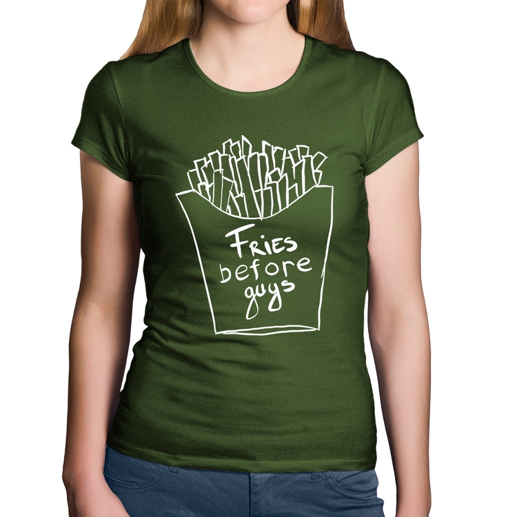 Baby Look Algodão Fries Before Guys - Musgo