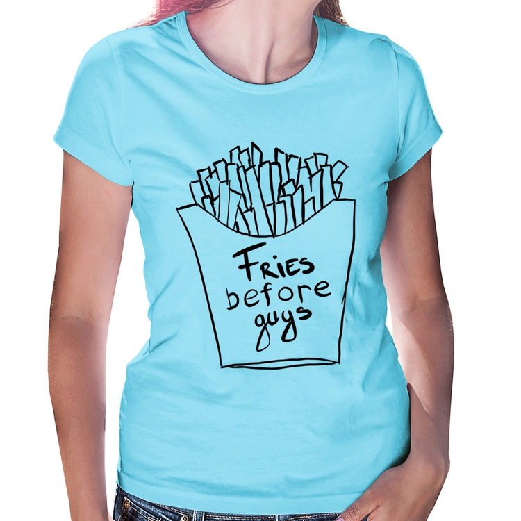 Baby Look Fries Before Guys - Azul Bebê