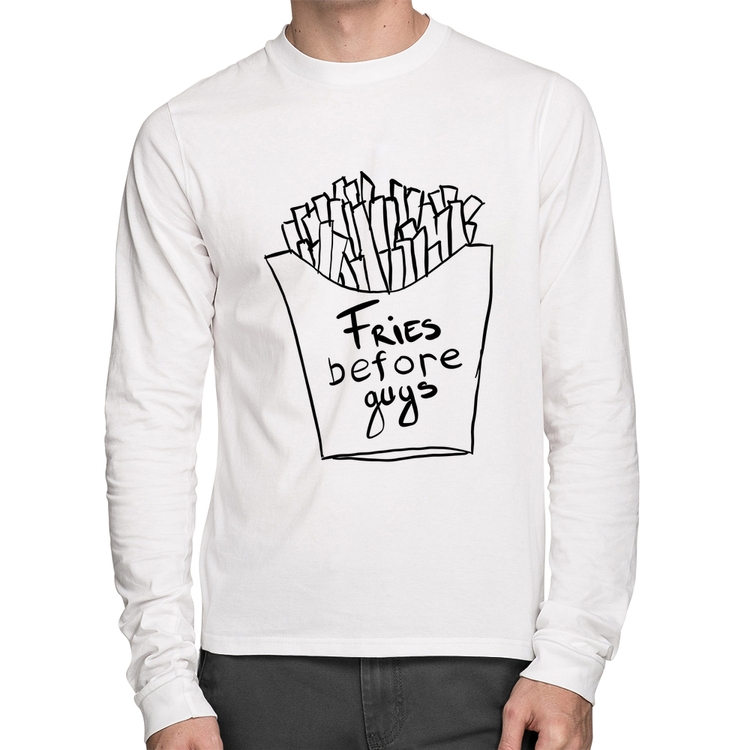 Camiseta Algodão Fries Before Guys Manga Longa - Branca