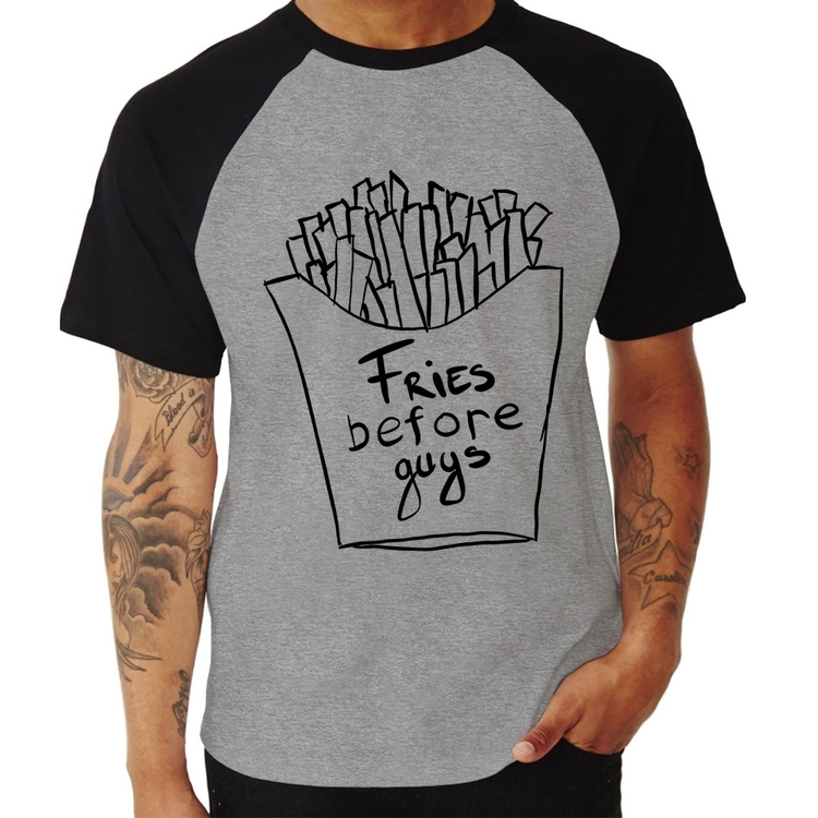 Camiseta Raglan Fries Before Guys - Cinza/Preto