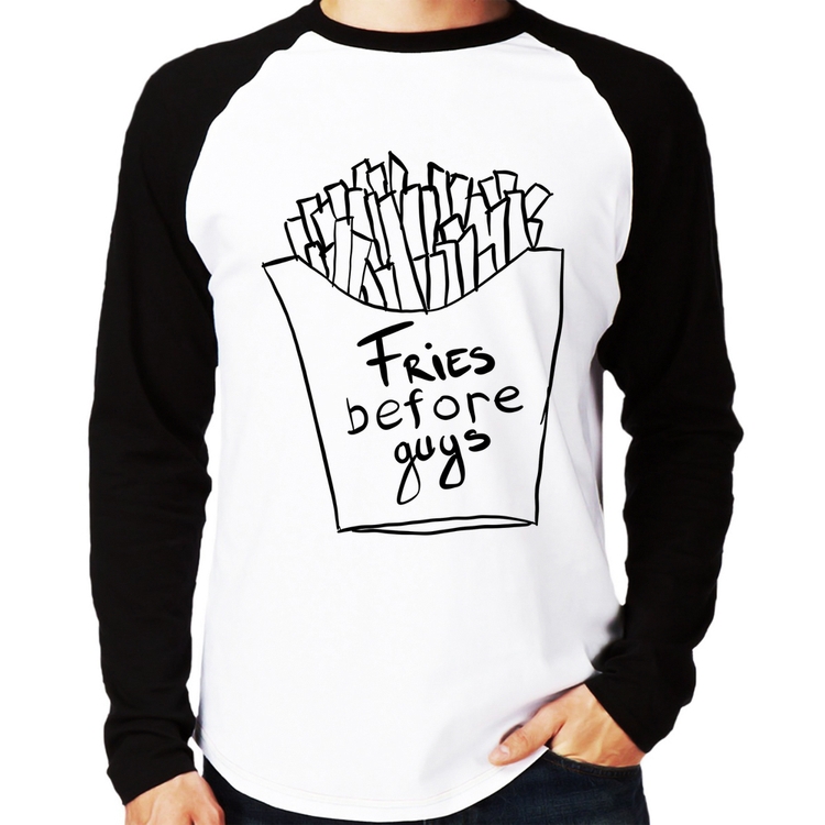 Camiseta Raglan Fries Before Guys Manga Longa