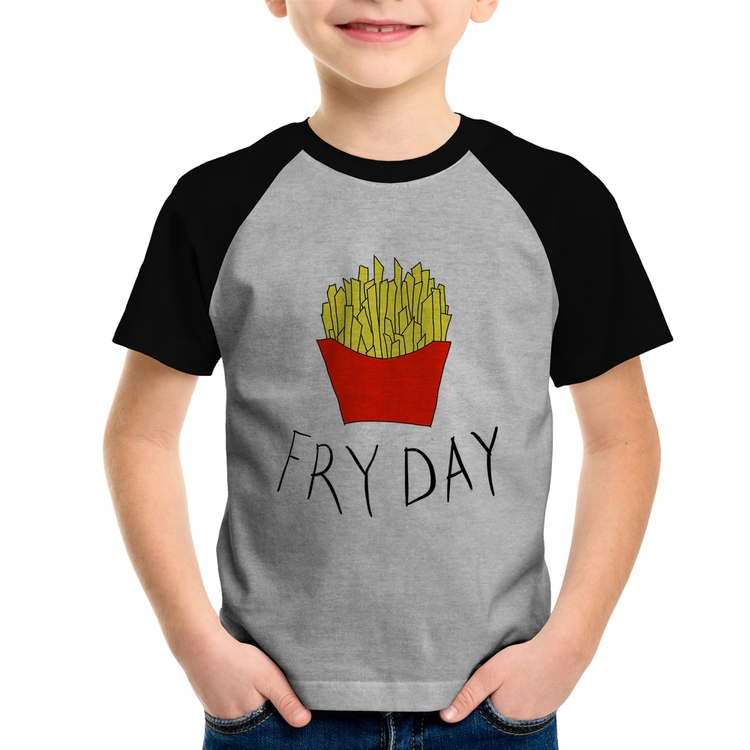 Camiseta Raglan Infantil Fry Day - Cinza/Preto