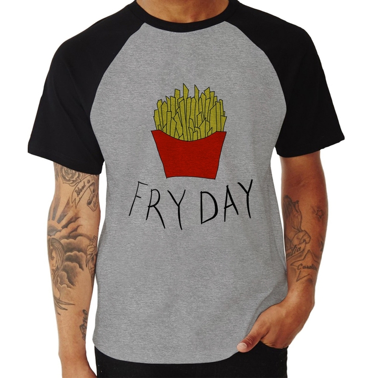 Camiseta Raglan Fry Day - Cinza/Preto