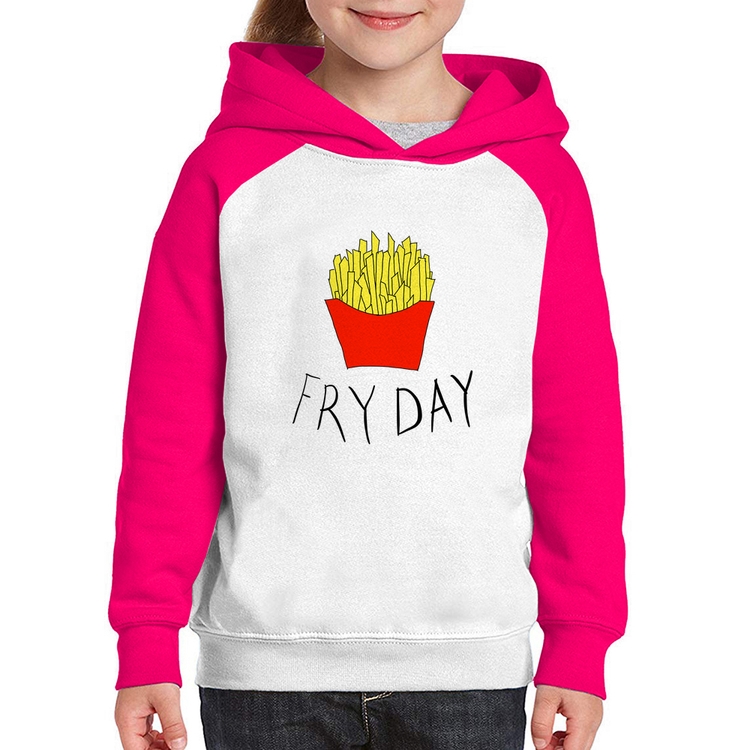 Moletom Infantil Fry Day - Branco/Rosa