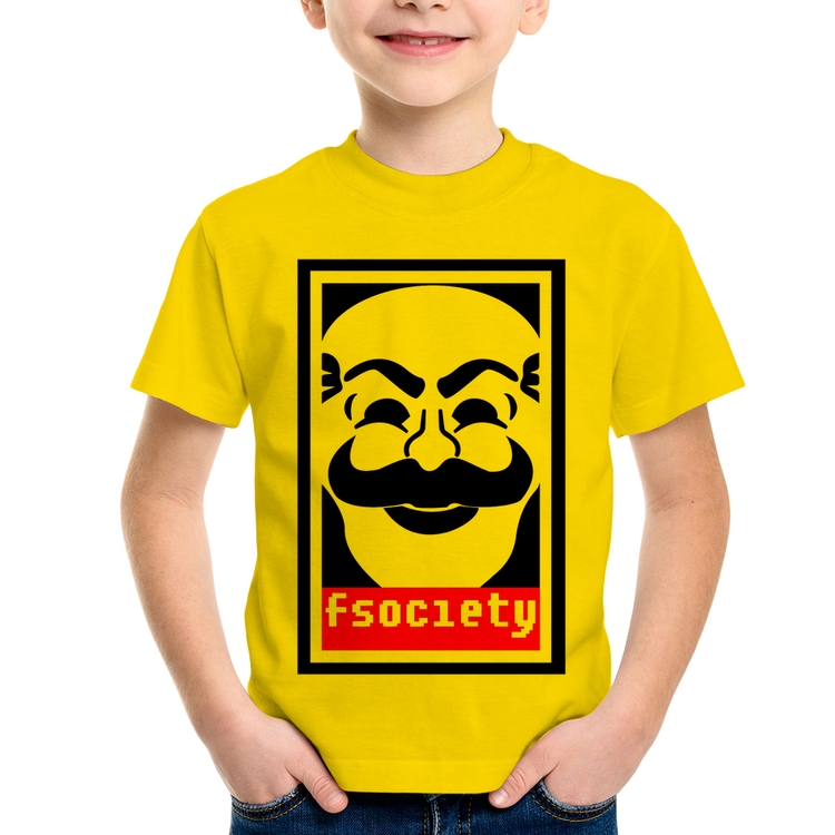Camiseta Infantil Fsociety - Amarela