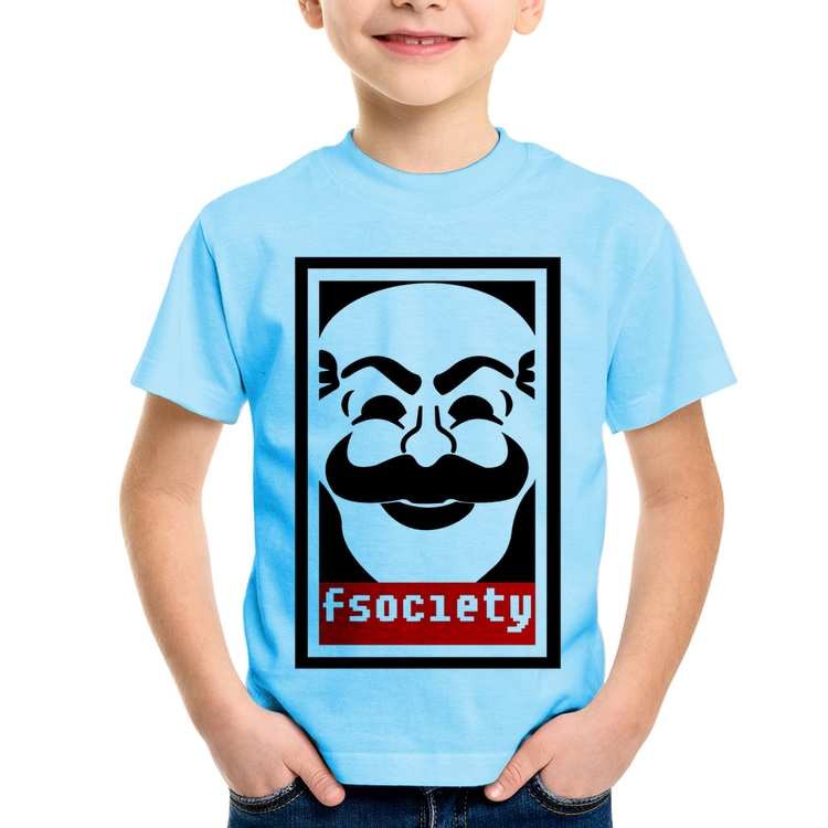 Camiseta Infantil Fsociety - Azul Bebê