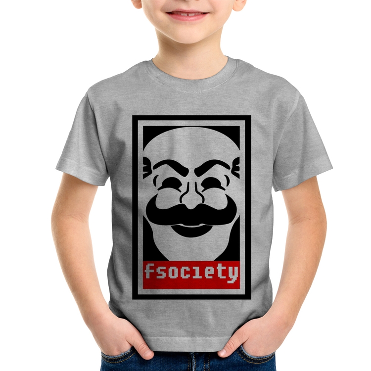 Camiseta Infantil Fsociety - Cinza