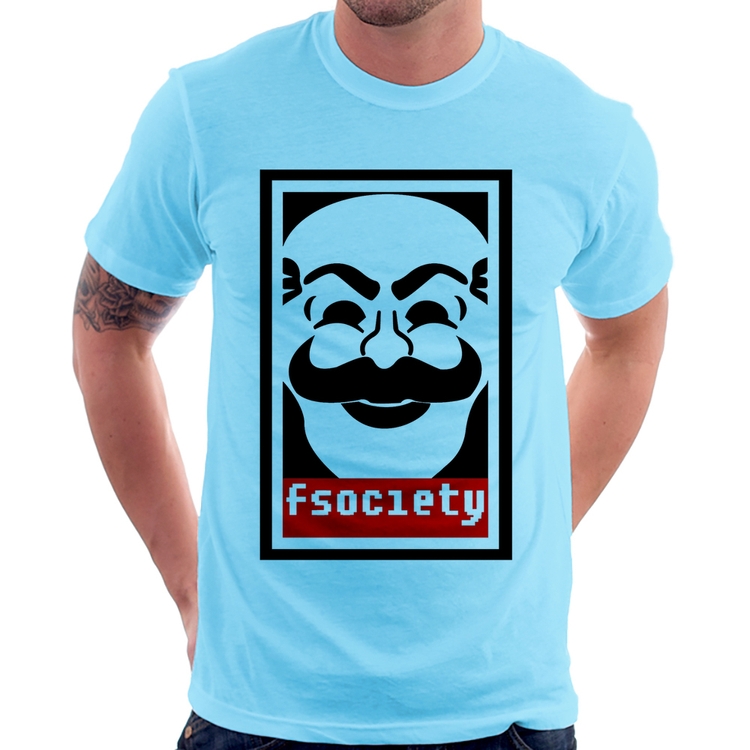 Camiseta Fsociety - Azul Bebê