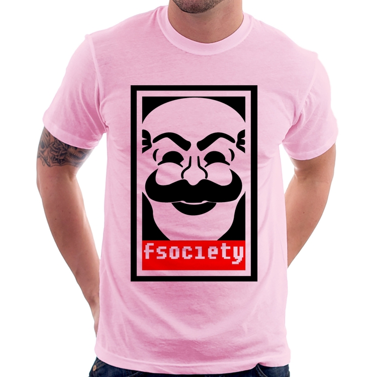 Camiseta Fsociety - Rosa Bebê
