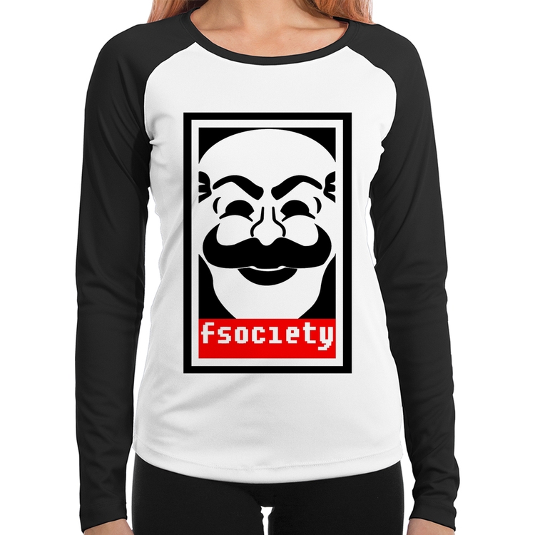 Baby Look Raglan Fsociety Manga Longa