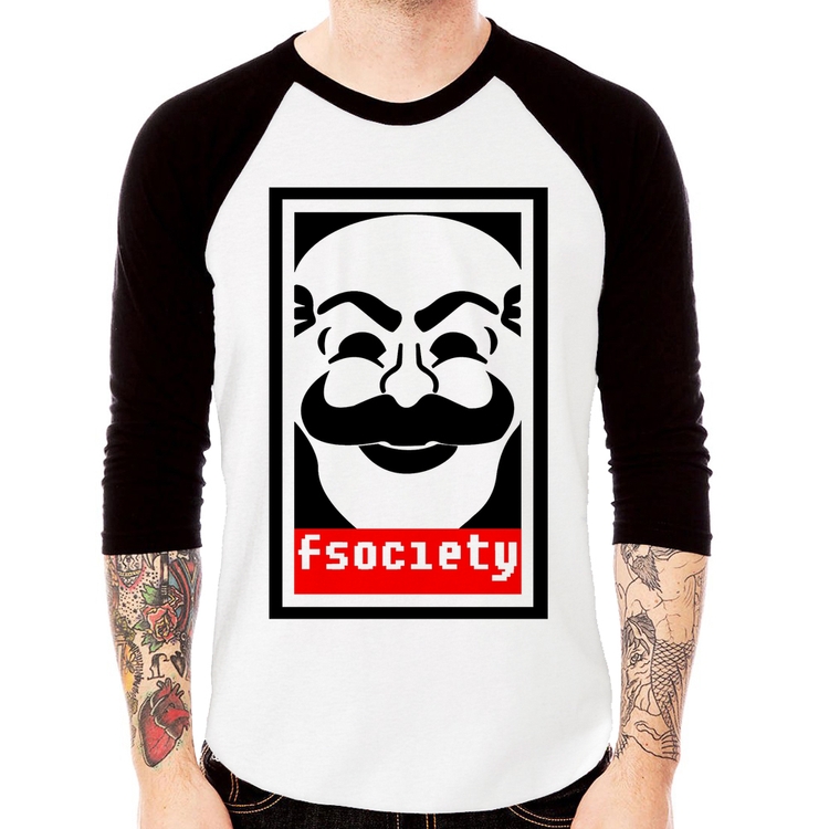 Camiseta Raglan Fsociety Manga 3/4