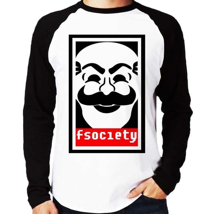 Camiseta Raglan Fsociety Manga Longa