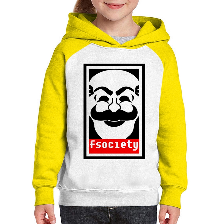 Moletom Infantil Fsociety - Branco/Amarelo