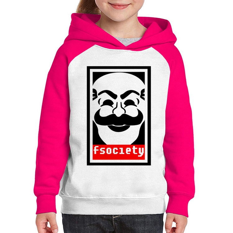 Moletom Infantil Fsociety - Branco/Rosa