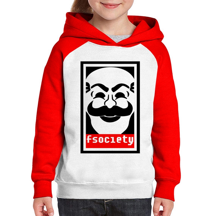 Moletom Infantil Fsociety - Branco/Vermelho