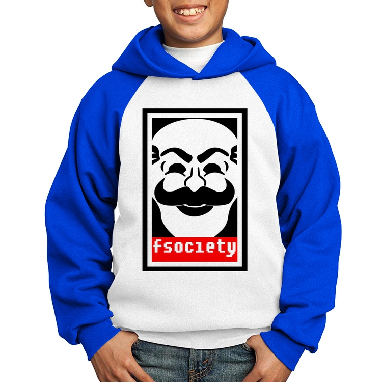 Moletom Infantil Fsociety - Branco/Azul