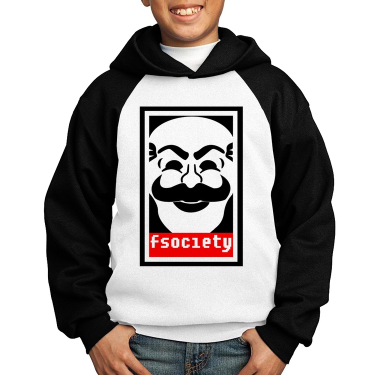 Moletom Infantil Fsociety - Branco/Preto