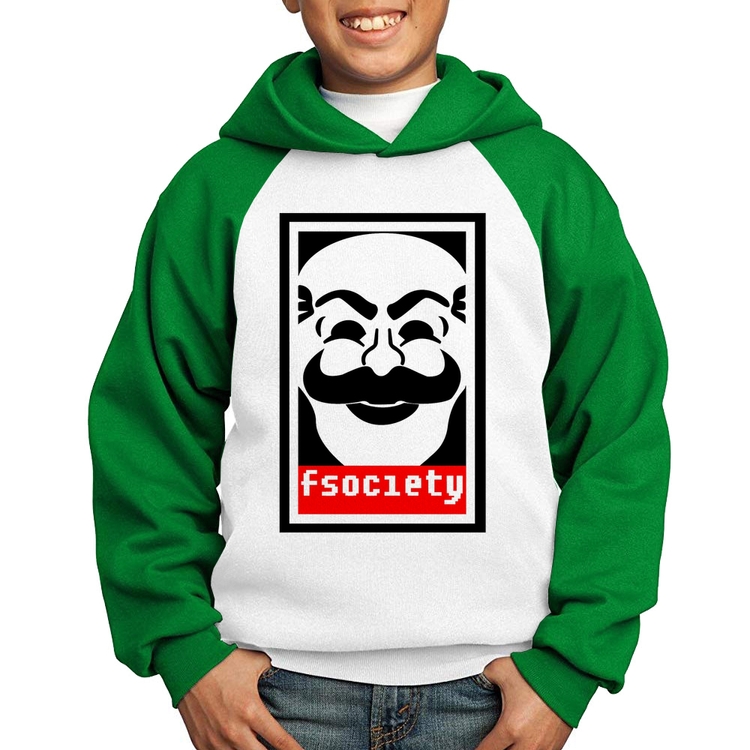Moletom Infantil Fsociety - Branco/Verde