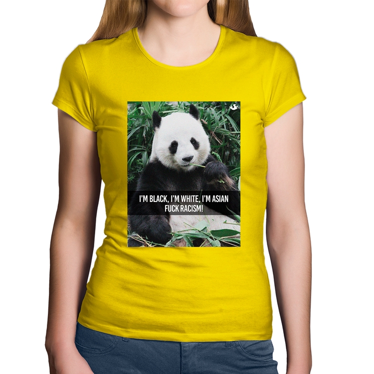 Baby Look Algodão Panda Fuck Racism! - Amarela