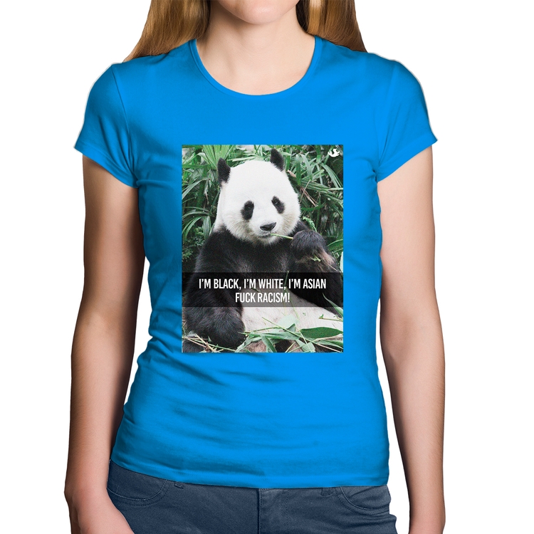 Baby Look Algodão Panda Fuck Racism! - Azul