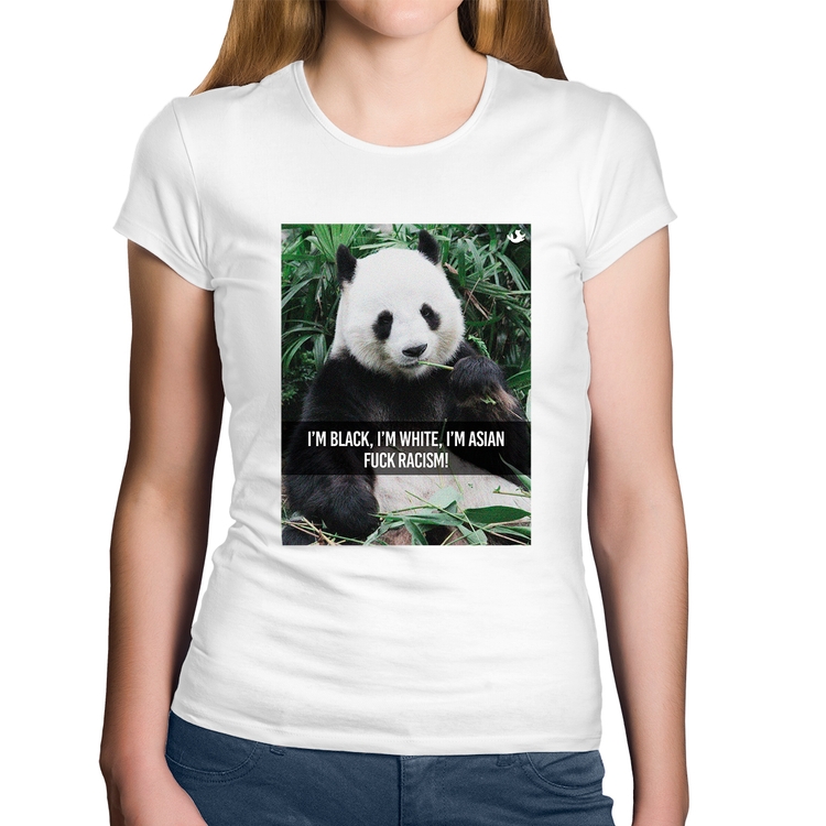 Baby Look Algodão Panda Fuck Racism! - Branca