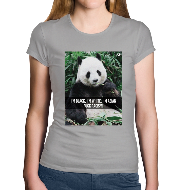 Baby Look Algodão Panda Fuck Racism! - Cinza