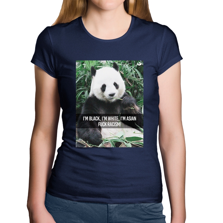 Baby Look Algodão Panda Fuck Racism! - Marinho