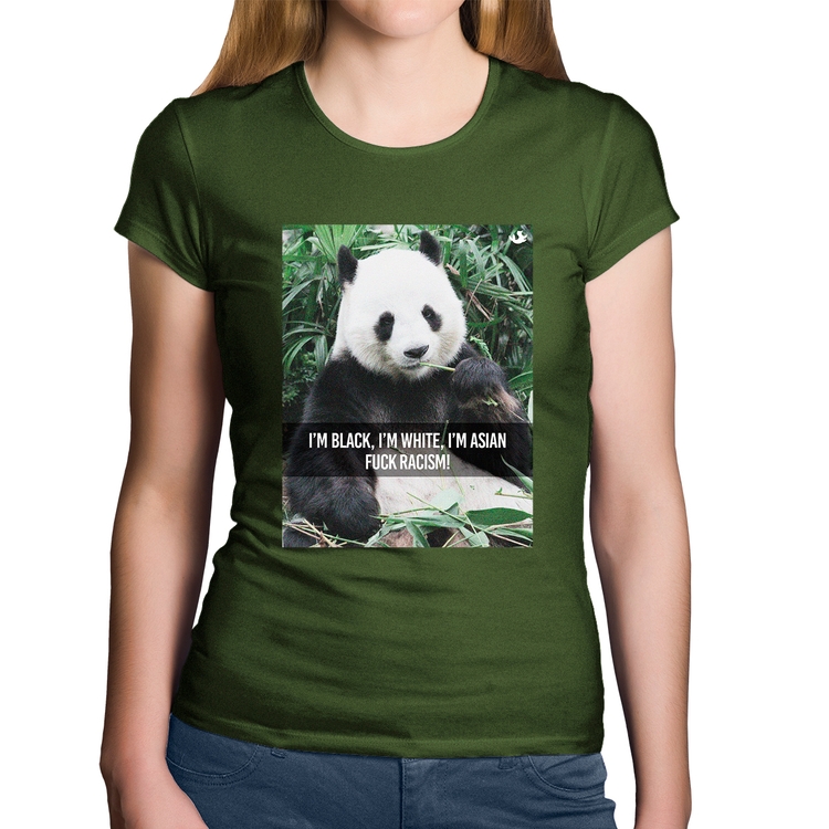 Baby Look Algodão Panda Fuck Racism! - Musgo