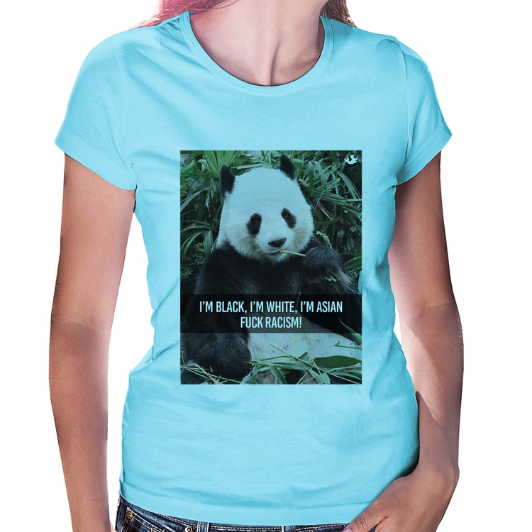 Baby Look Panda Fuck Racism! - Azul Bebê