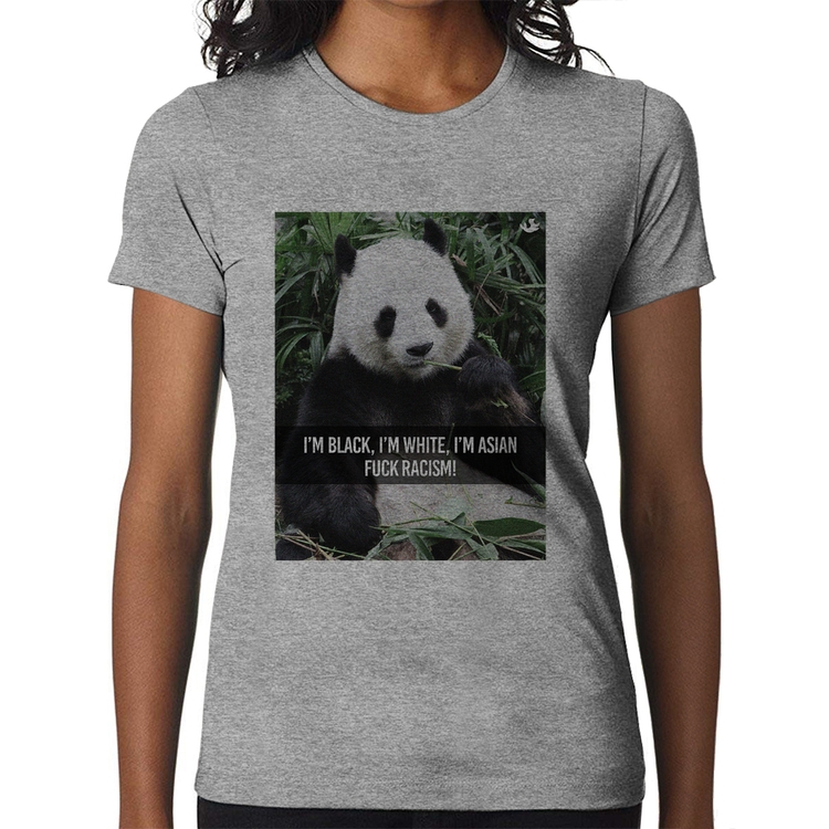 Baby Look Panda Fuck Racism! - Cinza