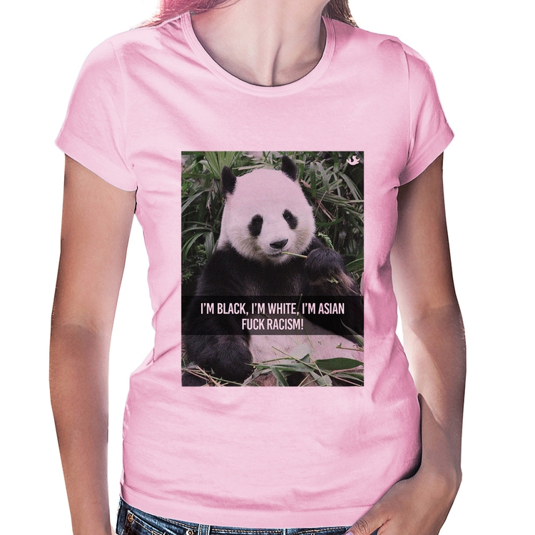 Baby Look Panda Fuck Racism! - Rosa Bebê