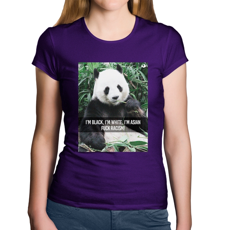 Baby Look Algodão Panda Fuck Racism! - Roxa