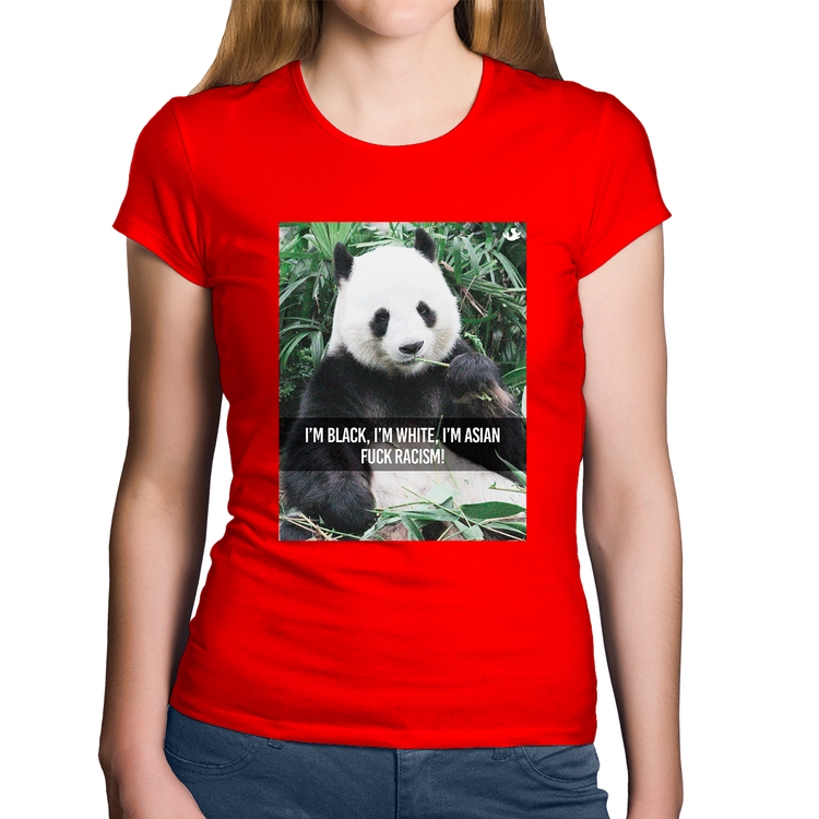 Baby Look Algodão Panda Fuck Racism! - Vermelha