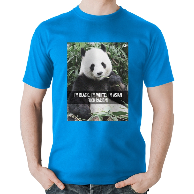 Camiseta Algodão Panda Fuck Racism! - Azul