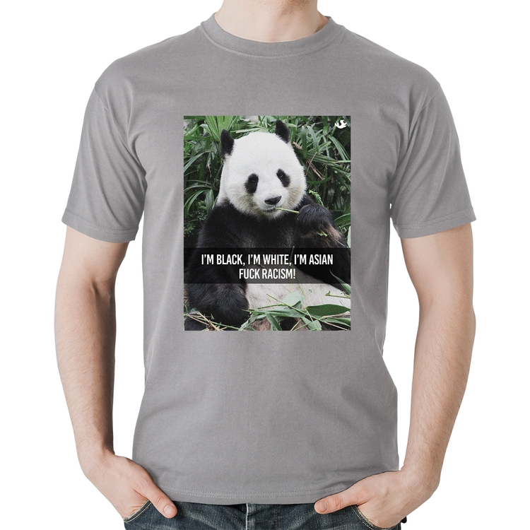 Camiseta Algodão Panda Fuck Racism! - Cinza