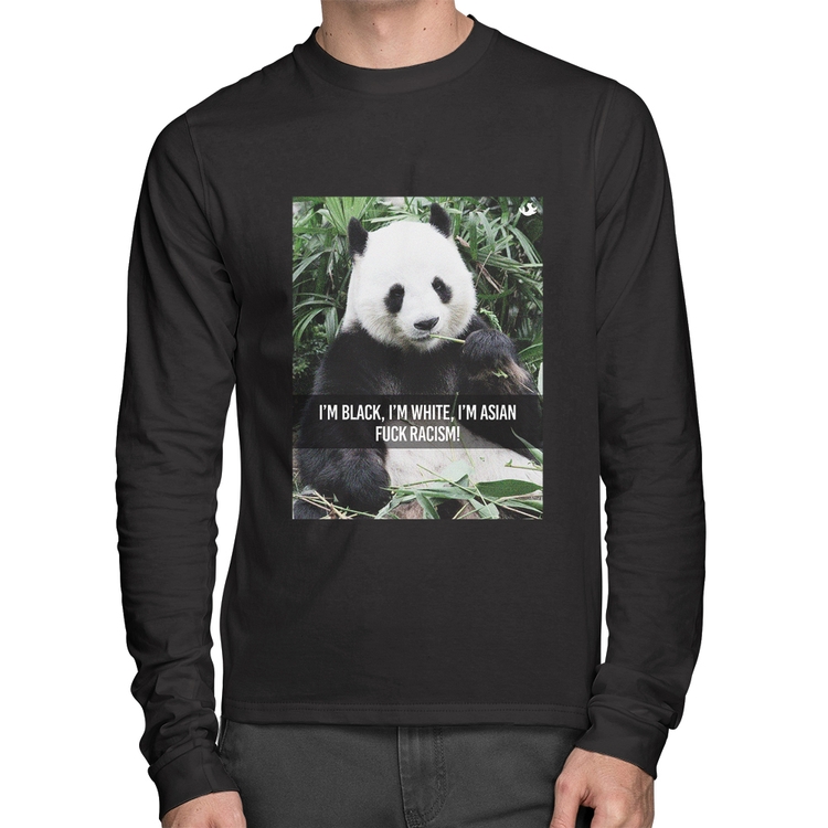 Camiseta Algodão Panda Fuck Racism! Manga Longa