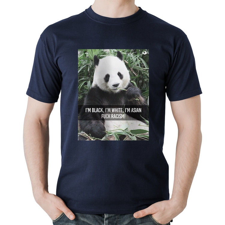Camiseta Algodão Panda Fuck Racism! - Marinho