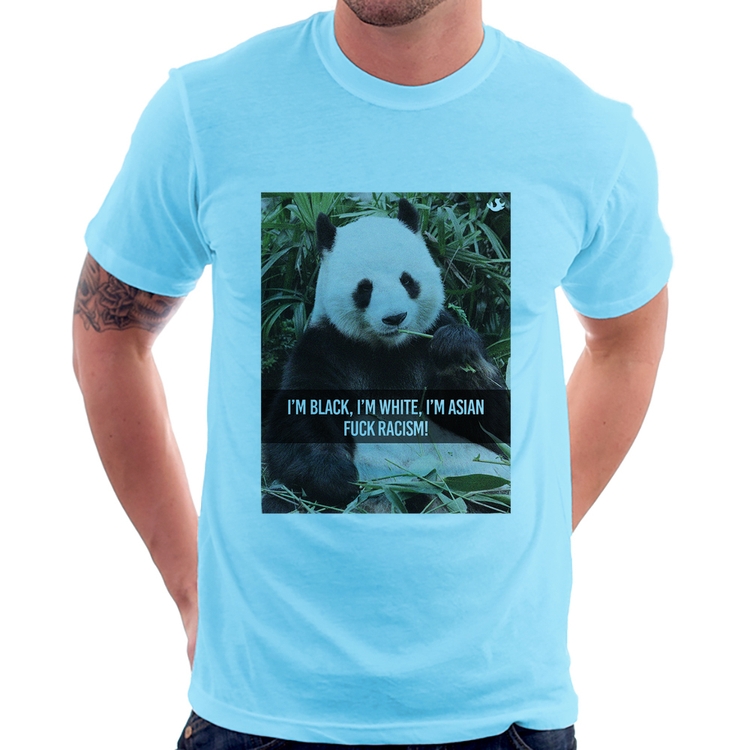 Camiseta Panda Fuck Racism! - Azul Bebê