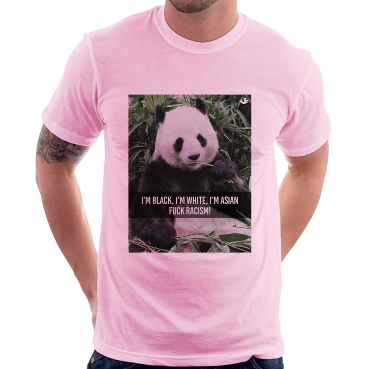 Camiseta Panda Fuck Racism! - Rosa Bebê